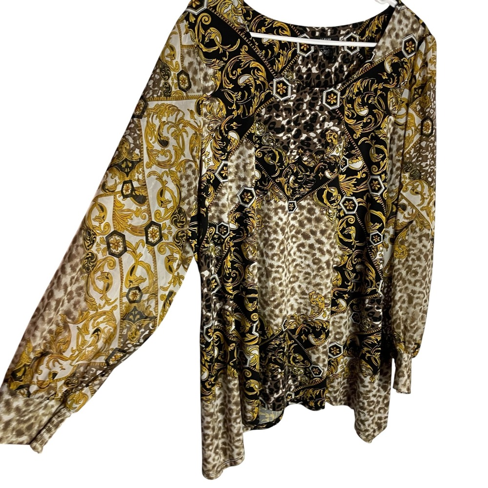Alfani Womens Baroque Leopard Print Blouse Size 3X Neutral Ornate Balloon Sleeve